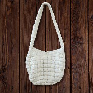 Quilted Puffer Tote Bag Purse Puffy Crossbody Shoulder Bag,Lightweight Nylon Wht